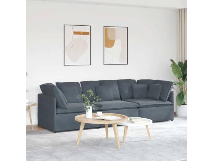 HEFZGDB Modulares Sofa mit Kissen Samt Dunkelgrau – Elegantes Design mit Atmungsaktivität und Robustem Metallrahmen für Vielseitige Sitzlösungen im Wohnbereich