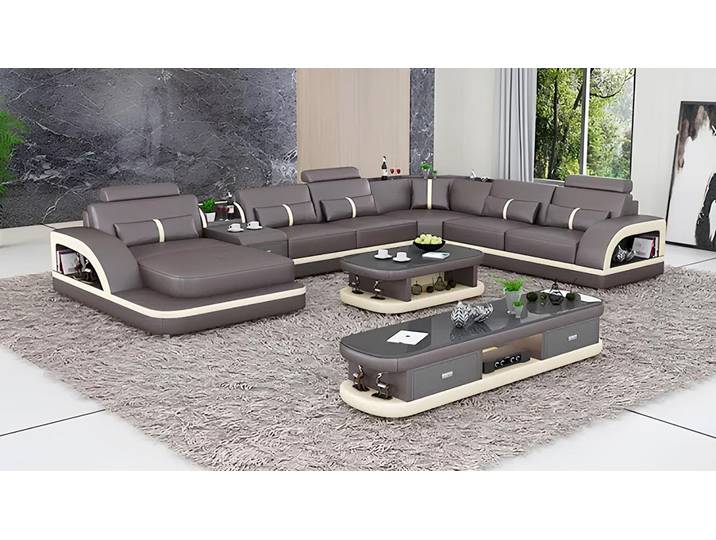 Xlmoebel Wohnlandschaft Stilvolle Wohnlandschaft aus hochwertigem Leder mit Couchtisch, Wohnlandschaft, Hergestellt in Europa