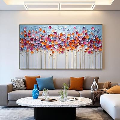 Großes, originales Blumen-Ölgemälde auf Leinwand, abstrakt, 3D, farbenfrohe Blumenstruktur, bunte Blütenblätter, Boho-Wanddekoration, individuelle Wandgestaltung für das Wohnzimmer