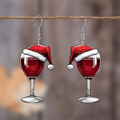 Weihnachtsweinglas-Ohrringe festliches Weihnachtsmannmützen-Design Feiertags-Partyschmuck für Frauen