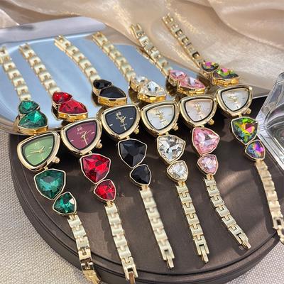 Youfap Market Big Diamond Watch Light Luxury Niche Watch New Color Scheme Irregular Design Stylish Women Fashion Watch pink