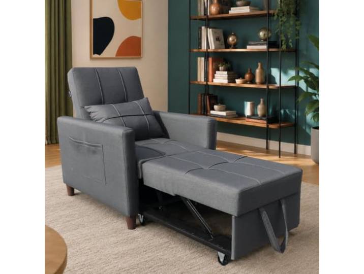 AMBINESS 3in1 Schlafsofa EIN & Zweisitzer Sofa, Chaise Longue & Gästebett viele Modelle, Liegefläche 200cm, 220g/m² Leinenstoff Einsitzer Dunkelgrau