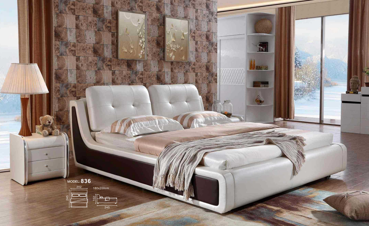 Luxe design tweepersoonsgepolsterd bed voor volwassenen in textiel