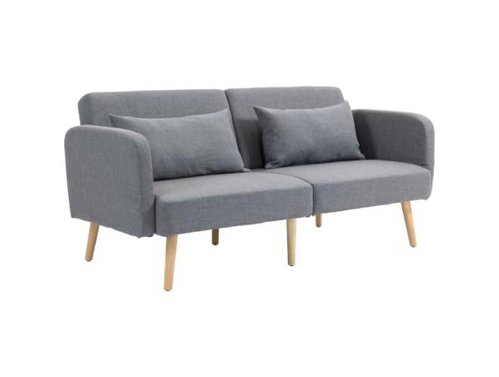 HOMCOM Schlafsofa 3-Sitzer-Sofa mit Bettfunktion 170 x 83 x 80 cm Grau 2 Kissen, Polstersofa mit Verstellbare Armlehne, Leinenoptik, für Wohnzimmer, Schlafzimmer