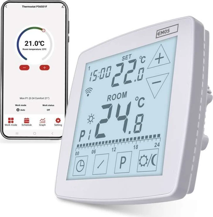 EMOS GoSmart P56S01F Raum- und Fußboden-Thermostat, programmierbar, drahtgebunden, Wi-Fi, verdeckt