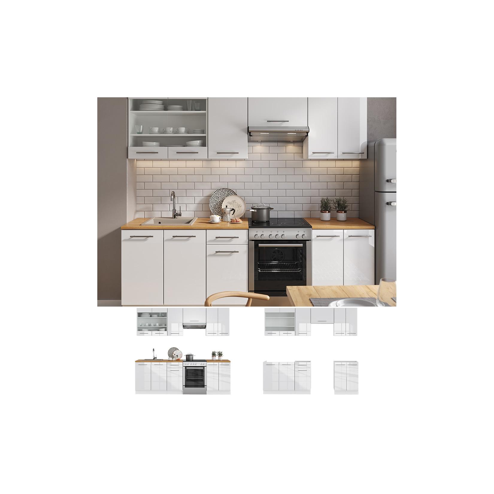 Vicco Küche FAME-LINE Küchenzeile Einbauküche 240cm Weiß Hochglanz