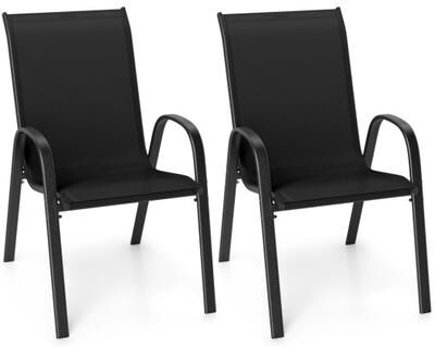Costway Set of 2 Stackable Patio Dining Chairs Set with Armrest-Black