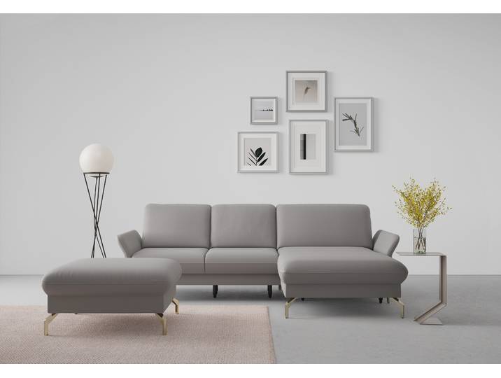 Ecksofa, 253x165 cm, Luxus-Microfaser, Grau, Mit Kopfteilverstellung & Motorisch, Sit & More