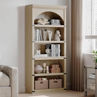 Garvee Farmhouse Arched Bookcase, 68.7in 5 Tier Bookshelf, Wooden Base