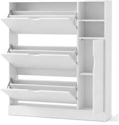 CLICKBIN White Shoe Cabinet with 3 Flip Drawers and Side Storage