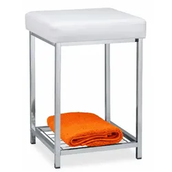 Relaxdays Gepolsterter Hocker mit Ablage Weiß Weiß,Silber