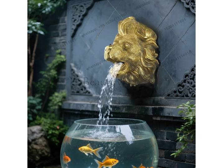 Tête de buse de fontaine tenture murale tête de lion résine artisanat décoration de la maison paysage fontaine d'eau piscine sculpture extérieure