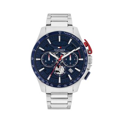 Chronograph TOMMY HILFIGER "BANK", silberfarben, blau, blau, Armbanduhren, Herren, silberfarben-blau, Chronograph, Quarzuhr, Armbanduhr, Herrenuhr, Edelstahlarmband, analog, Tag