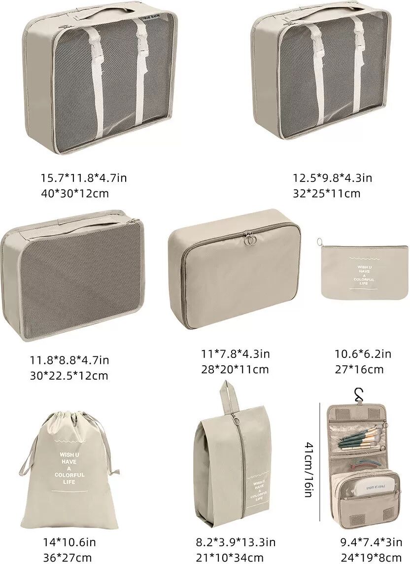 INF 8-teiliges Reise-Packwürfel-Set - Beige