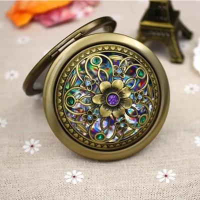 Uplift Picks Vintage Floral Pocket Mirror Double Sided Folding Compact Makeup Mirror bronze