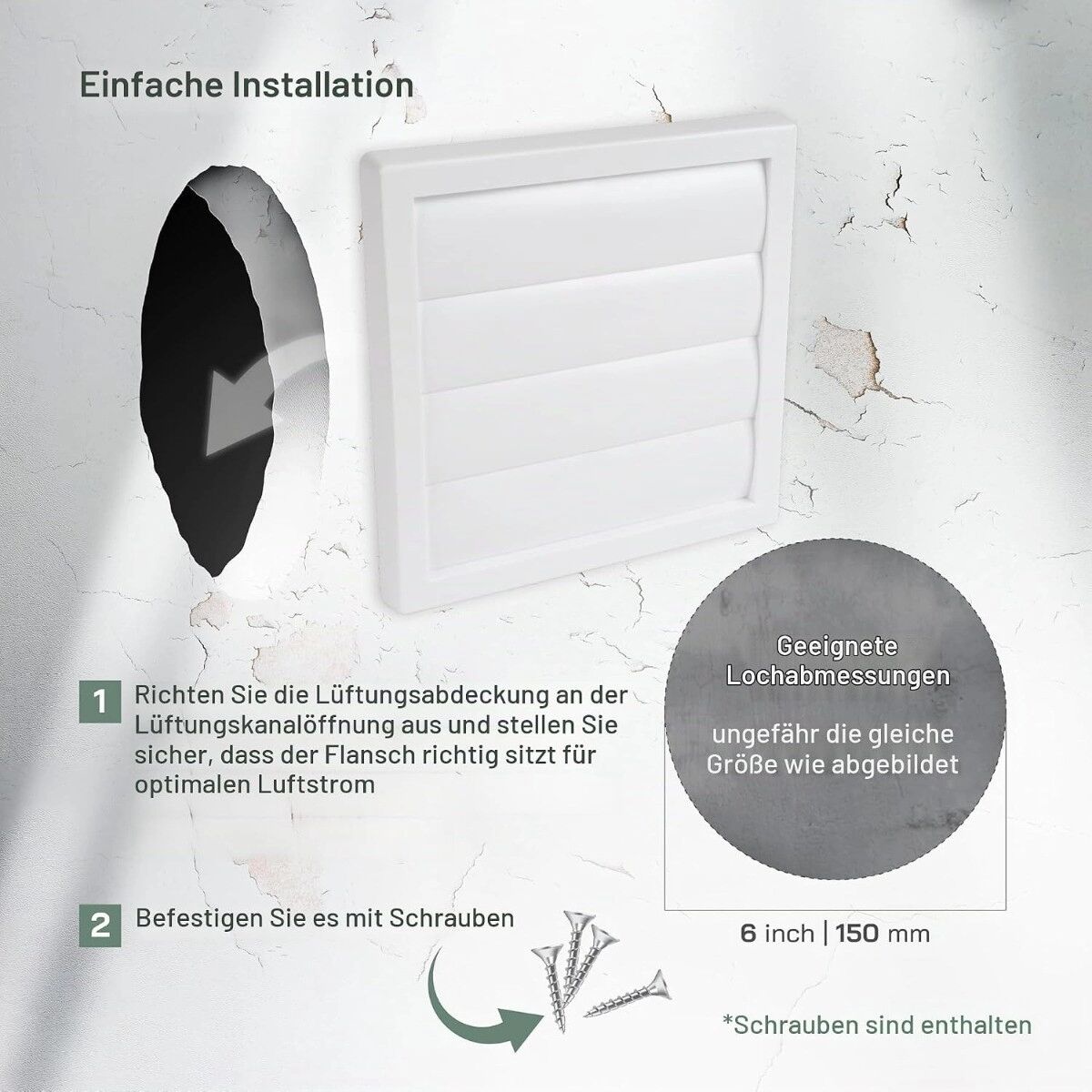 INF Lamellen-Lüftungsgitter 100MM – Edelstahl selbstschließend, Insektenschutz, Weiß für HVAC, Trockner und Balkon