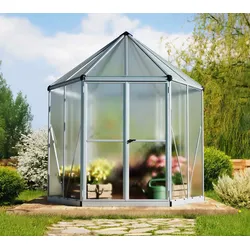 Palram - Canopia Hexa | kleines Orangerie Gewächshaus aus Aluminium | Fundamentoption - Silber
