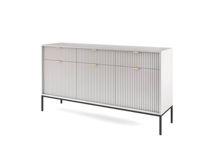 Kommode Sideboard 154cm breit, grau, Fußgestell schwarz, Griffe goldfarben