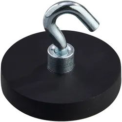 Gummierte Magnete mit Haken 31 mm | schwarz, Neodym, Gummi, Stahl