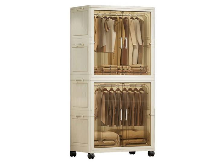 Garvee Penderie souple Armoire pliable Rangement en plastique avec 1 niveau + 2 boîtes pliables porte magnétique roulettes