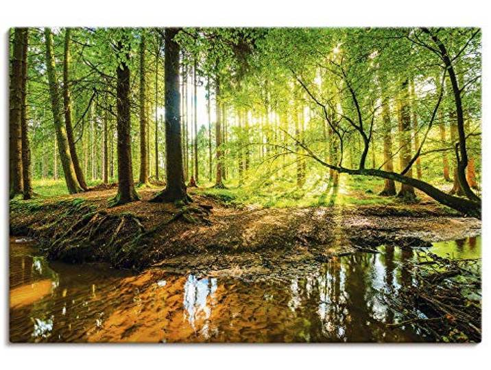 ARTLAND Wanddeko Leinwand Bilder Wandbild 90x60 cm Wald Natur Landschaft Bach Sonne Baum Sonnenstrahlen T9IO