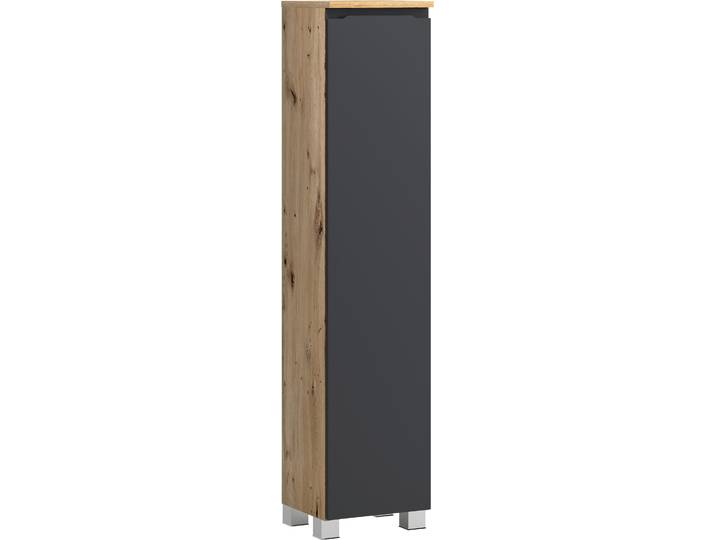 Midischrank WELLTIME CABO, gedämpfte Scharniere , grau (matt grau), B:30cm H:130cm T:35cm, MDF, Schränke, Midischrank, matt grau, griffloses Design, reversibel