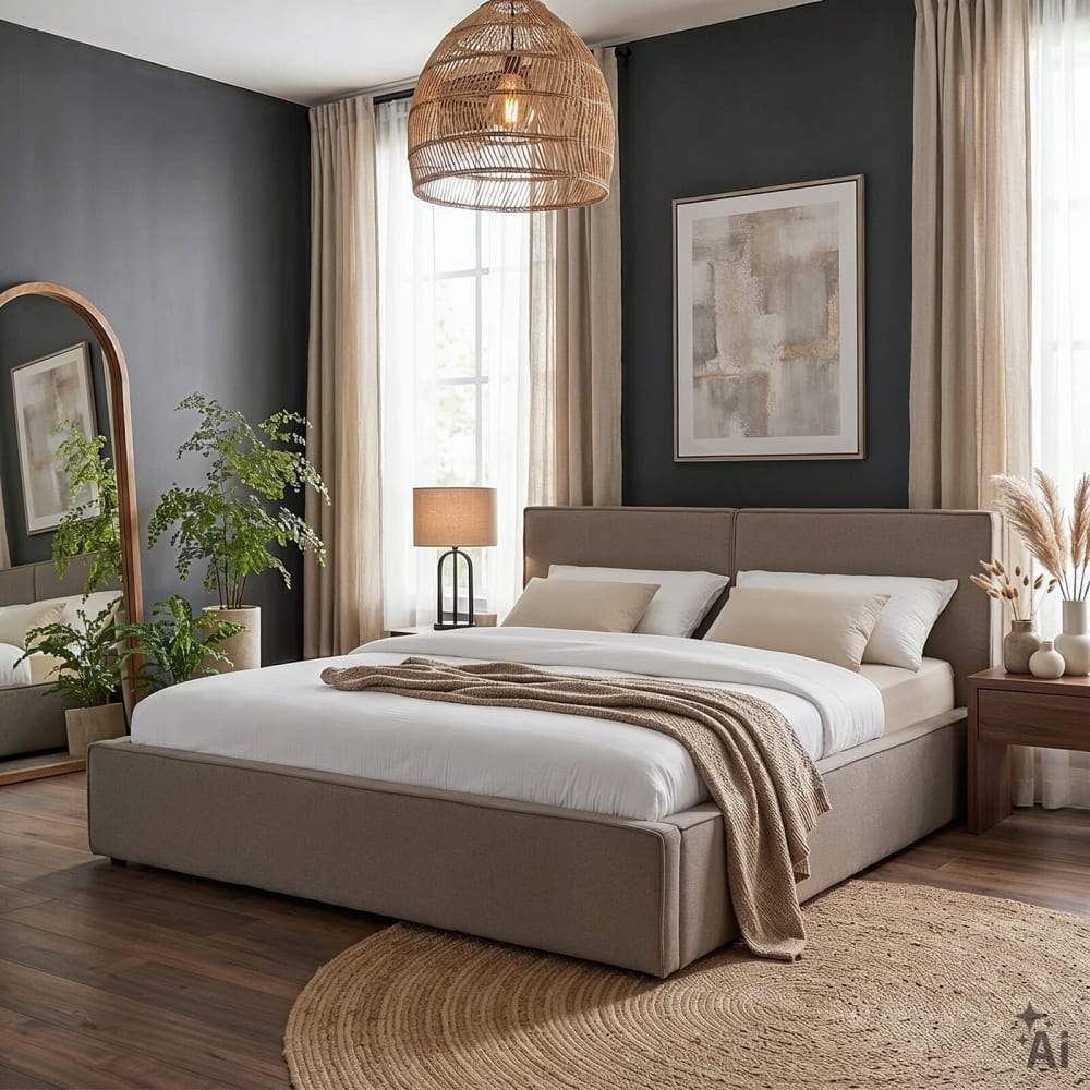 IDIMEX Lit double rembourré 160x200, beige Beige 175x94x221cm