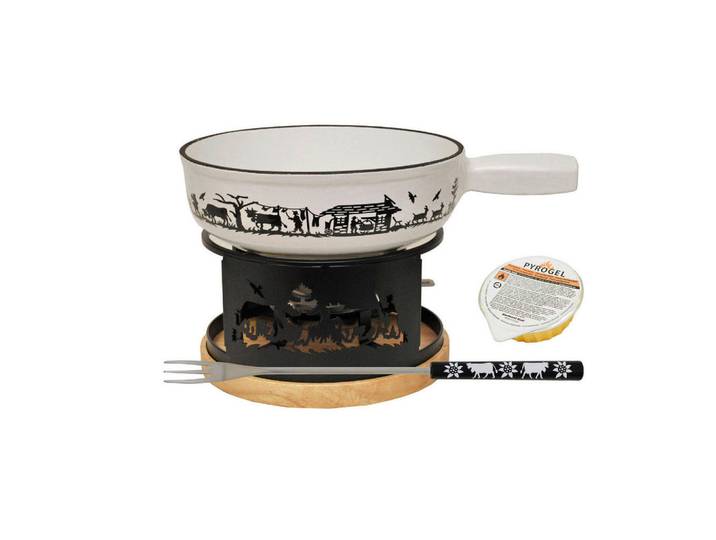 Heidi Cheese Line Fondueset, Schwarz, Weiss, Holz, Metall, 9-teilig, leichte Reinigung, Tischgrills & Fondues, Fondue-Sets