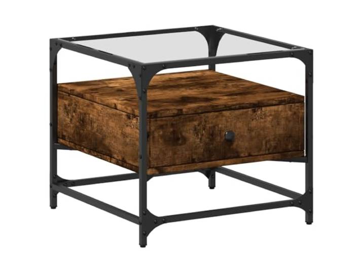 LASWWQMRF Couchtisch mit Glasplatte Räuchereiche 50x50x45 cm Stilvoller Beistelltisch aus Holzwerkstoff und Edelstahlgestell für Ihr Wohnzimmer oder Schlafzimmer.