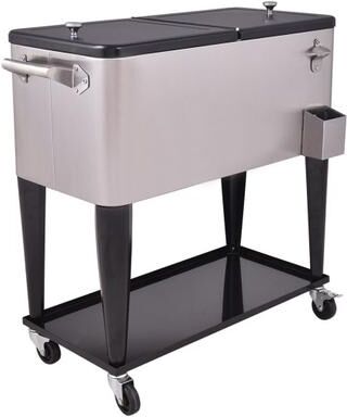 Costway 80 Quart Patio Rolling Stainless Steel Ice Beverage Cooler