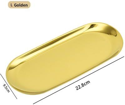The Handy Homestead Stainless Steel Oval Tray: Jewelry & Cosmetic Storage, Fruit Dessert & Snack Plate Organizer Color: Gold L