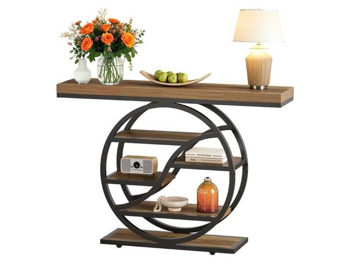 Table console - 120 x 30 x 88 cm Base ronde - Table d'appoint à cinq niveaux - La base est un support de rangement