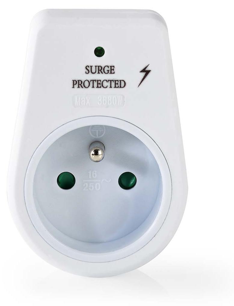 Nedis EXSO100SPE1WT stekkerdoos met overspanningsbeveiliging, 1 stopcontact, wit