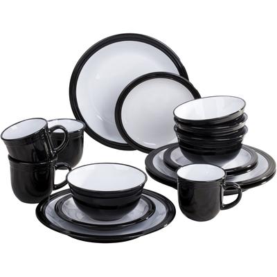 Kombiservice RETSCH ARZBERG "Geschirr-Set, Service CAMDEN", schwarz (schwarz, weiß), 16 Stk., Steinzeug, Geschirr-Sets, Kombiservice, rustikaler Landhaus-Charm, 16 Teile, für 4 Personen