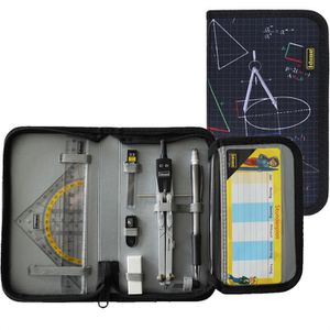 Idena Geometrie-Set 20066 Zirkeletui, 11-teilig, Zirkel, Lineal, Geodreieck & Parabel, in Tasche