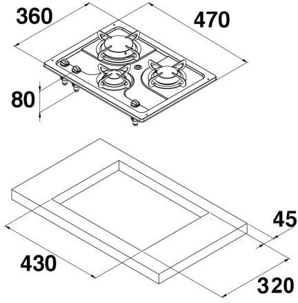 Can Piano cottura a gas da incasso in acciaio inox, 3 fuochi PC1323