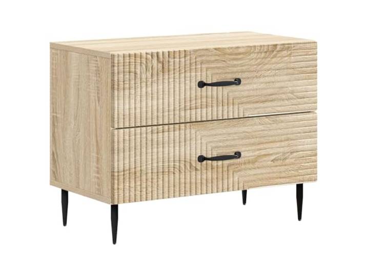 LMTYOENFG Nachttisch Sonoma-Eiche 62x34,5x47,5cm mit 2 Schubladen Schlafzimmertisch mit konischen schwarzen Metallbeinen und zwei Auszügen für geordnete Ablage im Raum.