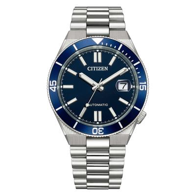Automatikuhr CITIZEN "TSUYOSA Shore", blau (silberfarben, dunkelblau, dunkelblau), Armbanduhren, Herren, silberfarben, Automatikuhr, Armbanduhr, Damenuhr, Herrenuhr, Mechanische Uhr, Edelstahlarmband