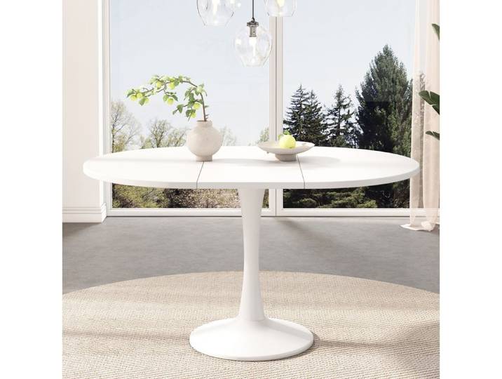 Table A Manger Extensible Ovale Blanche Table De Repas Moderne FloraGrace Pour Salle A Manger Gain De Place 100/140x100x75cm