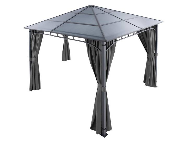 tectake Gartenpavillon Caracas, inklusive 8 Heringen, grau, Grau, Metall, Rechteckig, 300x263x300 cm, Sonnenschutz, Pavillons