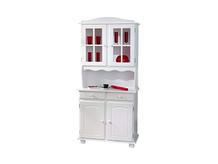 Inter Link – Vitrinenschrank - Küchenschrank - Geschirrschrank - Esszimmerschrank – Vitrine – Standvitrine - Landhausstil - Kiefer Massivholz – 2 Türig – Valencia - Weiß lackiert