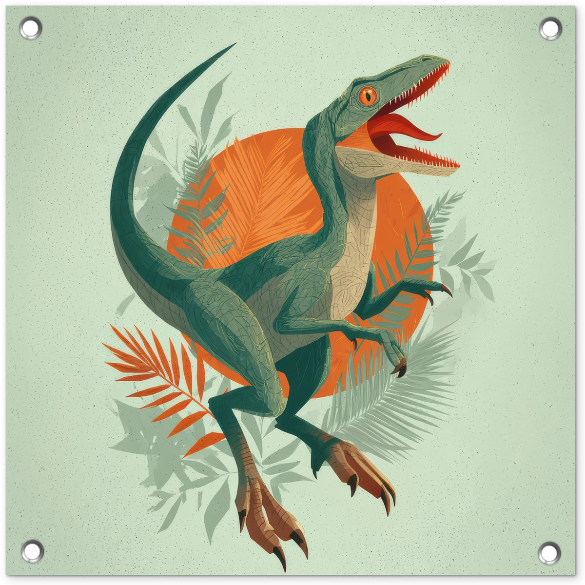 Tuindecoratie Dino Bladeren Grafisch Poster - Groen - 50 x 50 cm