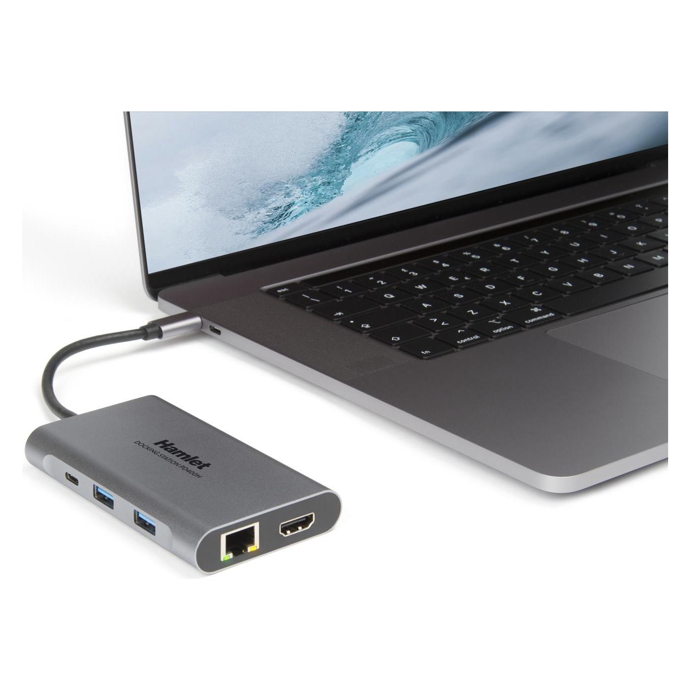 Hamlet HDKC-PD400H Portreplikator und Dockingstation für Notebooks Verkabelter USB 3.2 Gen 1 (3.1 Ge (USB-C) (HDKC-PD400H)