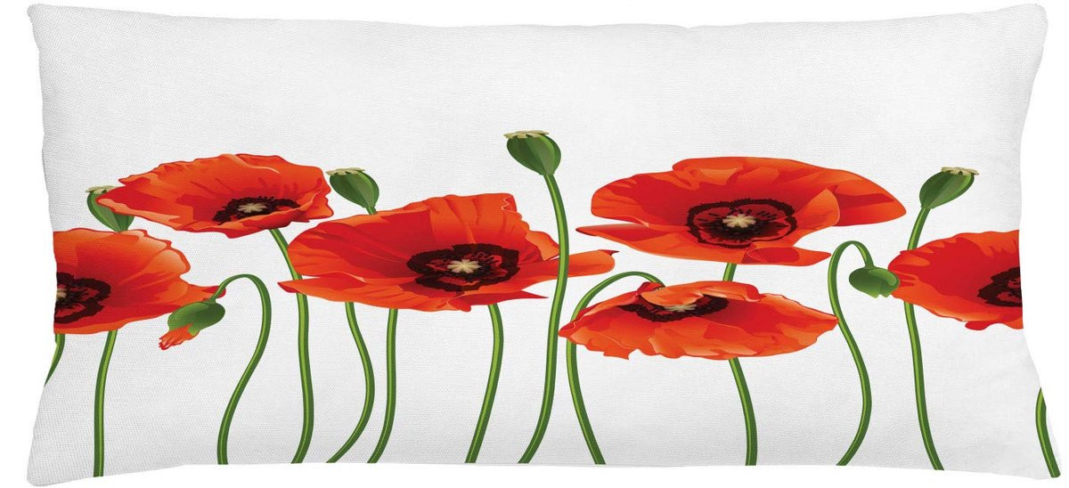 ABAKUHAUS Bloemen Kussenhoes met Dubbelzijdige Botanische Print, Rood en Groen, 90 x 40 cm