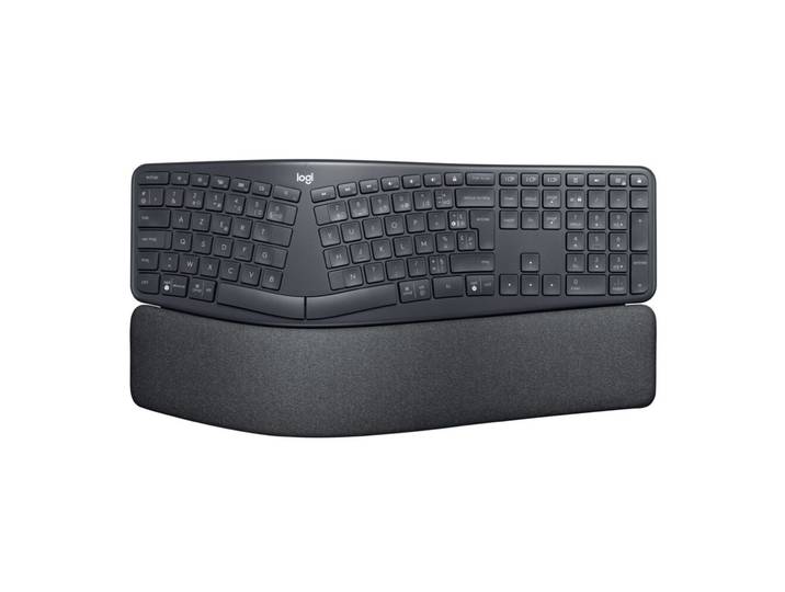 Logitech Clavier sans fil Ergo K860 - Disposition fractionnée Azerty - Récepteur USB Logi Bolt et Bluetooth LE - Avec repose poignet - Noir