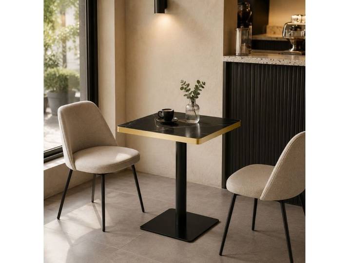 Table A Manger Carree Effet Marbre Noir Table Bistrot Moderne FloraGrace Pour Salle A Manger Facile A Monter 60x60x74cm