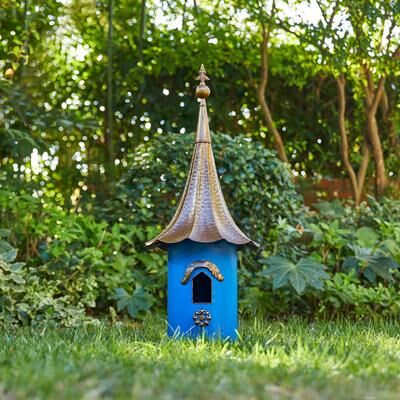 "Glitzhome 32""H Farmhouse Retro Metal Pagoda Birdhouse with Bronze Roof"