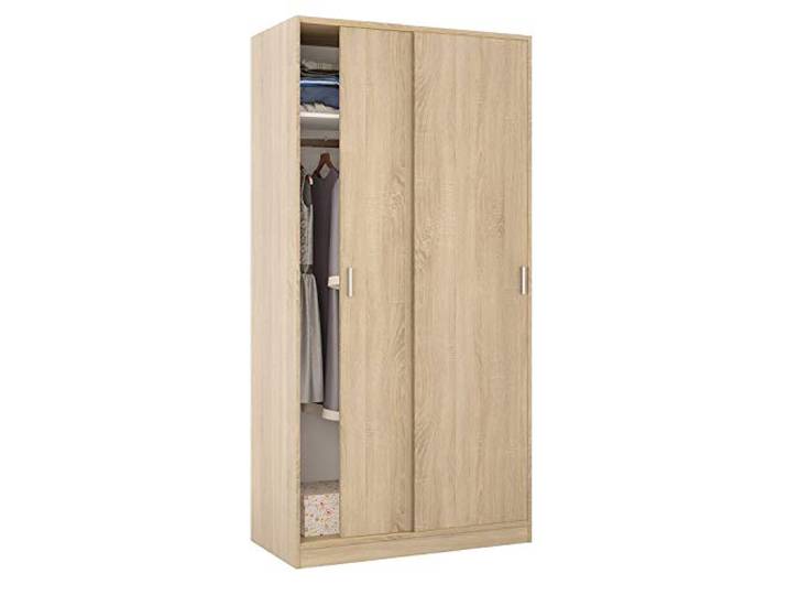 Habitdesign Kleiderschrank mit 2 Schiebetüren – platzsparender Schwebetürenschrank in kanadischer Eiche mit viel Stauraum, Maße: 100 x 200 x 50 cm (B x H x T), Modell Max