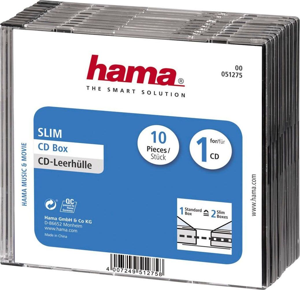 Hama CD-Hülle "CD-Leerhülle Slim, 10er-Pack, Transparent/Schwarz Leerhülle für CD", schwarz, CD, Hüllen, CD-Hülle