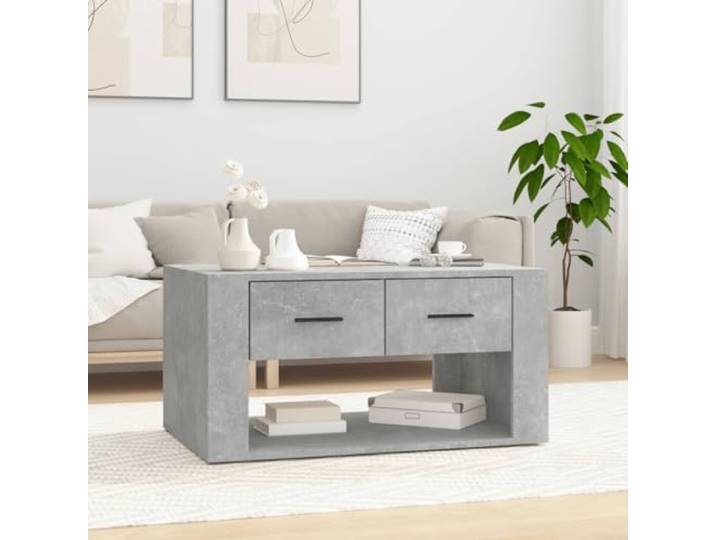 TEKGHUT Couchtisch Betongrau 80x50x40 cm Holzwerkstoff mit 2 Schubladen Mit 2 Schubladen, pflegeleichte Oberfläche, stabiler Holzwerkstoff, moderne Optik, einfacher Zusammenbau